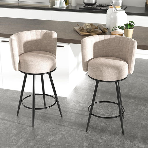 Bar Stools Set of 2, Counter Height Barstools with Back & Footrest Metal Legs, Counter Stools for Kitchen Island, Counter, Cafes, Dining Room (Swivel, Beige)