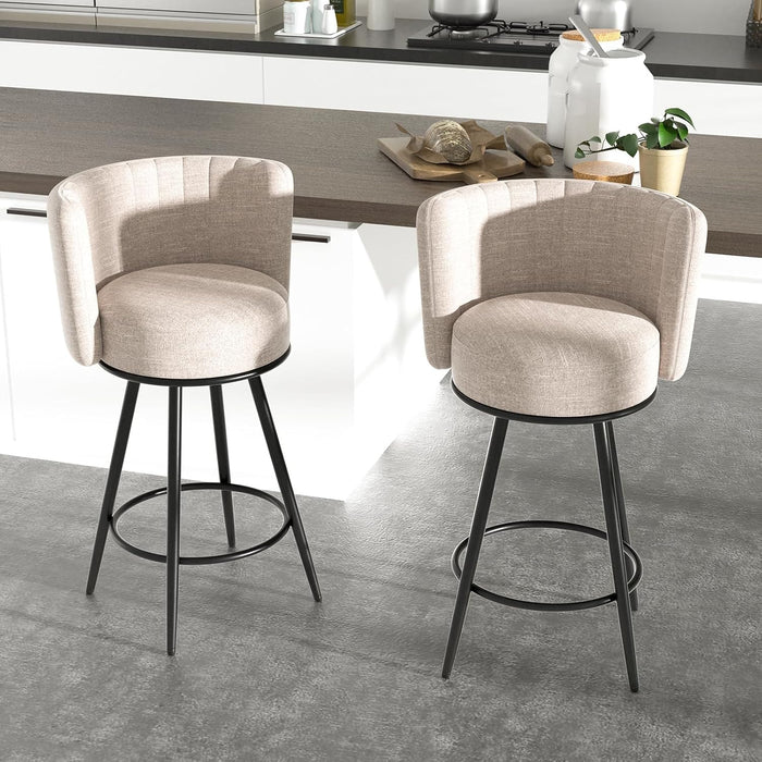 Bar Stools Set of 2, Counter Height Barstools with Back & Footrest Metal Legs, Counter Stools for Kitchen Island, Counter, Cafes, Dining Room (Swivel, Beige)
