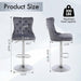 Velvet Adjustable Swivel Bar Stools Set of 4, High Tufted Back Modern Counter Height Stools Chrome Footrest/Lion Pull Ring/Rivet Trim/Diamond Pattern Kitchen Dining Pub Bar Chairs, Dark Grey