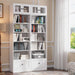 85.5" Tall Display Cabinet with Drawer, 7 Tier White Bookcase with Open Shelves and Glass Door, 23.8" Wide Curio Storage Cabinet for Living Room, Home Office, Study (2-Pack)