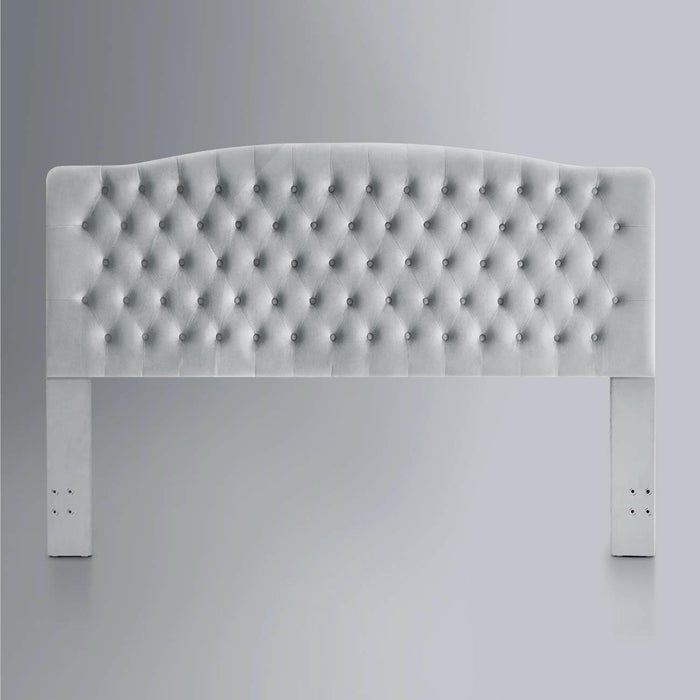 Velvet Upholstered Tufted Button King Headboard and Comfortable Fashional Padded King/California King Size Headboard- Gray