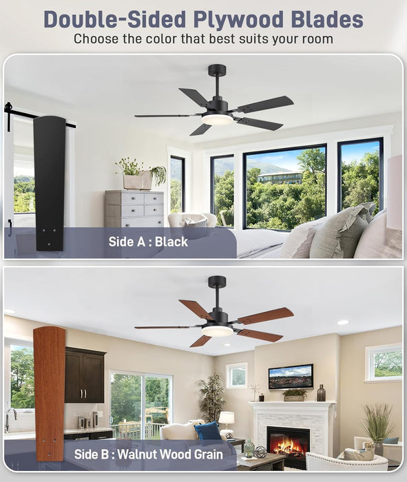 Ceiling Fan Lights, 52" Ceiling Fans with Lights and Remote, Farmhouse Ceiling Fans with Light Quiet Reversible DC Motor, Dual-Finish LED Ceiling Fan Light for Living Room, Bedroom, Kitchen