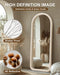 Arched Full Length Mirror, Free Standing Floor Velvet Finish Frame Mirror for Leaning or Hanging, Soft Touch Bedroom & Living Room Decor, Cream White