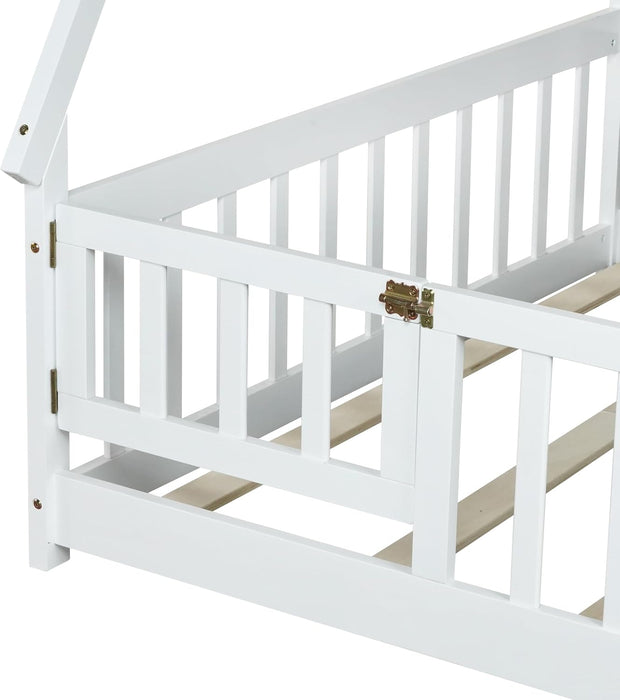White Montessori Handcrafted SolidWood Floor Bed Door