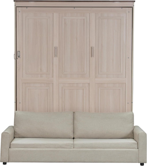 Queen Size Murphy Wallbed Beige With ConvertibleSofaLED