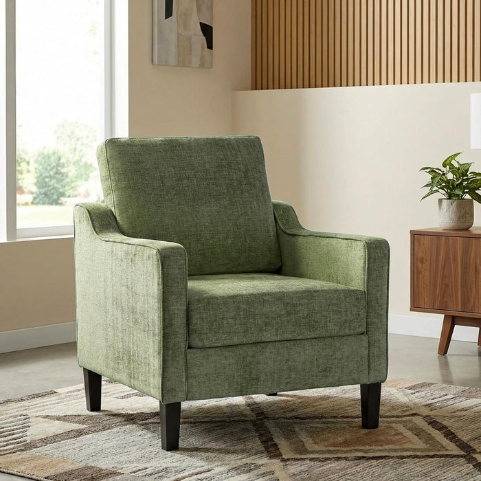 Green Chenille Accent Armchair With Removable Cover