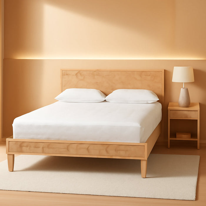 Hosea Japandi Carved Honeycomb Natural Queen Size Platform Bed