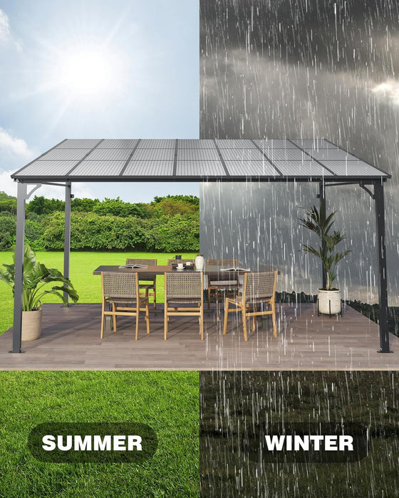 10x12 Lean-To Gazebo Wall-Mounted Polycarbonate Hardtop