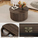 round Coffee Table, Fluted Woodern Center Table with Storage, Mid-Century Modern Cocktail Tables for Small Space, Living Room, Bedroom (31.5 Inch, Dark Walnut)