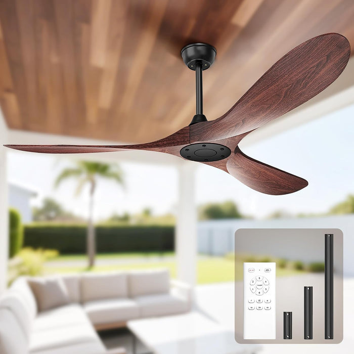 60 Inch Ceiling Fan without Lights, Walnut Finish | Outdoor Ceiling Fan with Remote, 6-Speed Adjustable Reversible DC Motor for Patio & Living Room
