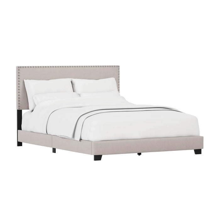 Willow Nailhead Trim Upholstered Queen Bed, Fog