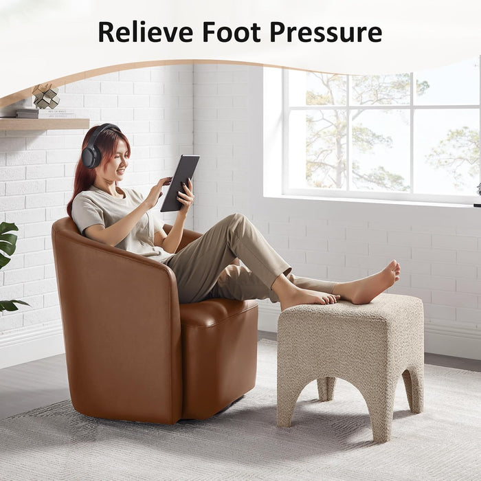 17" Boucle Modern Square Foot Stool Ottoman, Vanity Stool for Makeup, Rectangle Foot Rest for Couch, Upholstered Ottoman Stool for Living Room, Bedroom, Entryway (1, Camel)