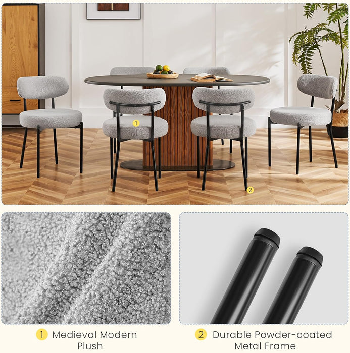 Dining Chairs Set of 2, Mid Century Modern Chair round Upholstered Curved Backrest, Kitchen Vanity Living Room Chairs with Black Metal Legs，Light Grey