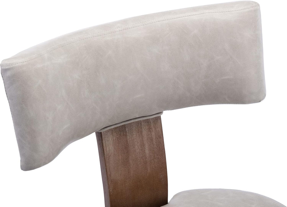 Upholstered Dining Chairs with Wood Legs, PU Mid-Century Modern Faux Leather Padded Dining Chairs with Curved Open Back for Dining Room, Kitchen, Set of 2, Grey