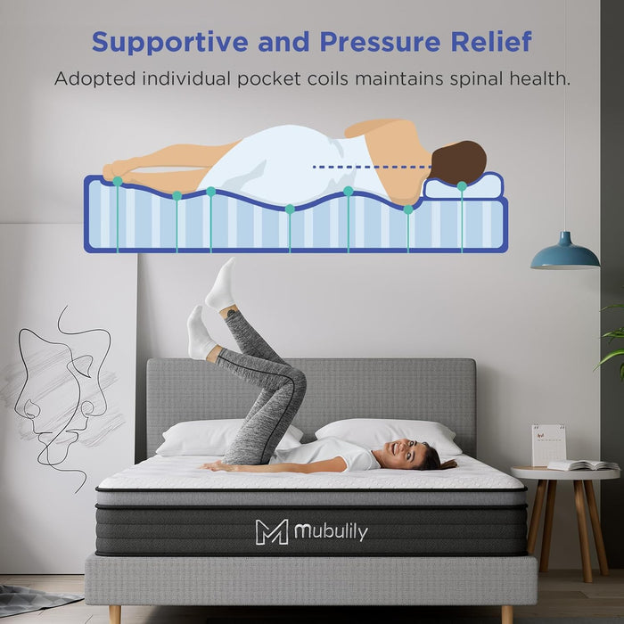 Full Mattress,12 Inch Hybrid Mattress in a Box with Gel Memory Foam,Individually Wrapped Pocket Coils Innerspring for a Cool & Peaceful Sleep,Certipur-Us.