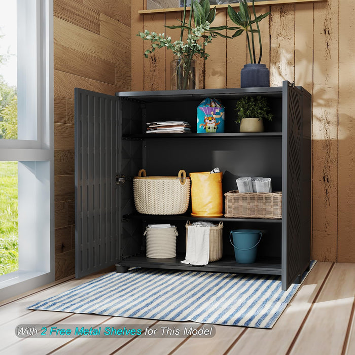 Outdoor Storage Cabinet With Doors Black 34x15x34