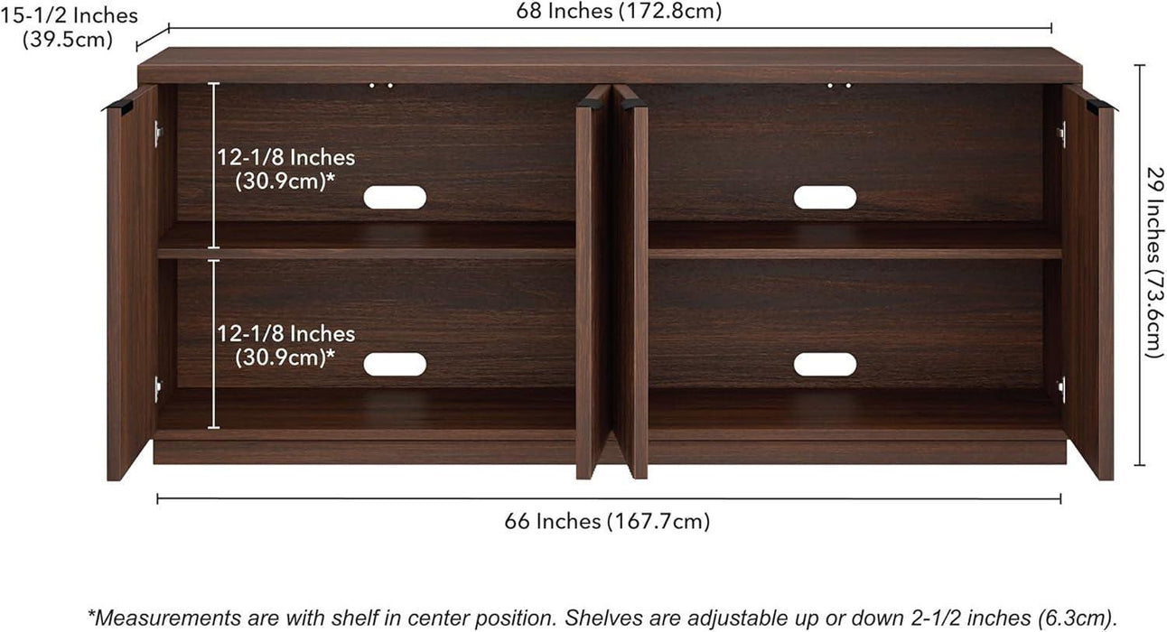 68'' Fluted Sideboard Buffet Cabinet, Ribbed Wooden Credenza with 4 Doors, Adjustable Shelves, and Cable Management Cut-Outs for Dining Room, Kitchen, Living Room or Entryway, Alder Brown