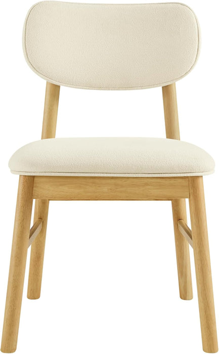 Upholstered Dining Chairs Set of 2, Mid Century Modern Kitchen & Dining Room Chairs, Solid Wood Frame in Oak, Chenille Fabric in Cream (White)