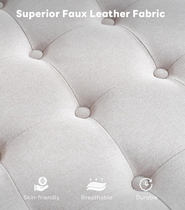 30" Large Square Ottoman Coffee Table with Storage, Oversized Tufted Upholstered Ottomans Bench with Solid Wood Legs for Living Room, Dorm, Linen Foot Stool for Couch Sofa Toy Box, Beige