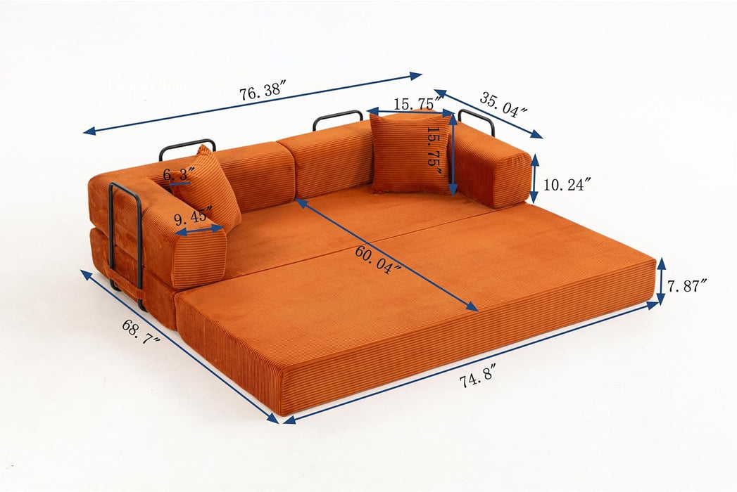 76InchCorduroyPremiumFutonSofaBedForSmallSpacesOrange