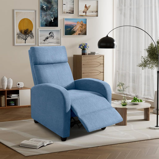 Massage Recliner Chair for Living Room Adjustable Fabric Reclining Chair Home Theater Seating Modern Winback Single Sofa for Adults with Footrest (Blue)