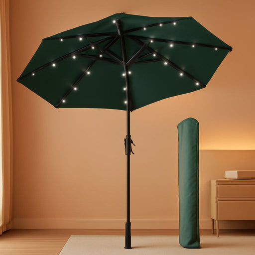 9FT Solar Patio Umbrella with 32 LED Lights with Bag