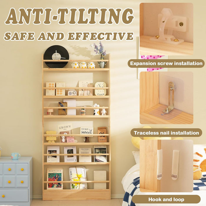 6 Tier behind the Door Bookshelf, Farmhouse Bookshelf Natural