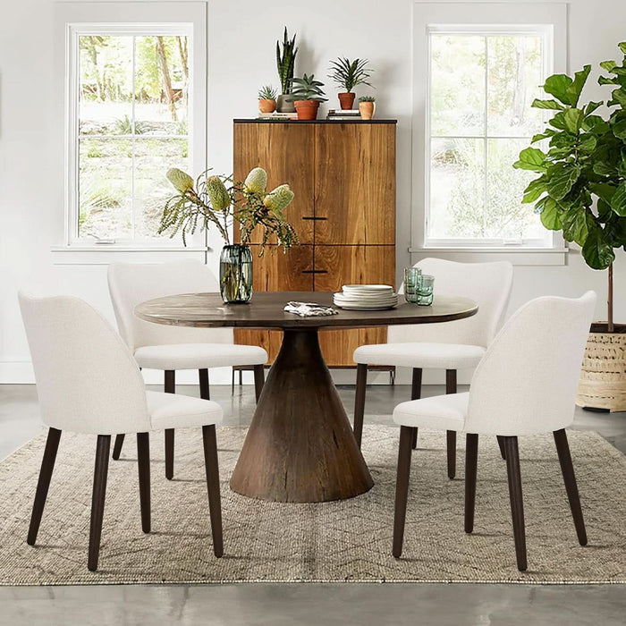 Upholstered Dining Chairs Set of 6, Modern Fabric Dining Room Kitchen Side Chair with Padded Seat and Wood Legs for Restaurant/Cafe, Beige