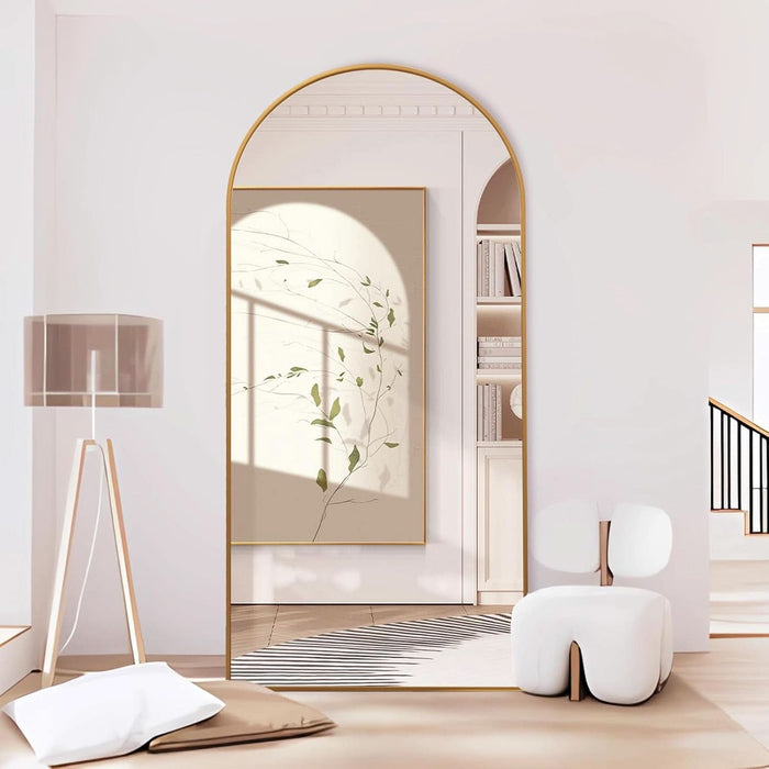 Arched Full Length Mirror, 71X32 Oversized Floor Mirror with Stand, Gold Mirror Full Length, Aluminum Full Body Dressing Mirrors with Arched-Top, Leaning for Living Room, Bedroom