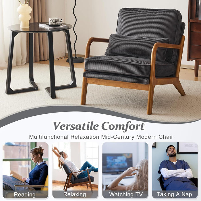 Corduroy Upholstered Accent Chair Dark Grey Lumbar