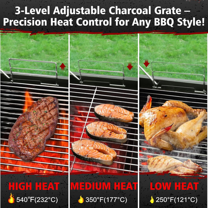 Barrel Barbecue Charcoal Grill: Premium Spacious Outdoor BBQ Grill with Side Table - Ideal for Patio Cooking Backyard Grilling Camping Picnics Tailgating Parties