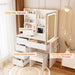 Makeup Vanity Desk with LED Lights Mirror 3 Adjustable Modes and Power Outlets, Vanity Table with 6 Drawers Dresser and Bench, Makeup Desk for Bedroom Dressing Room, White