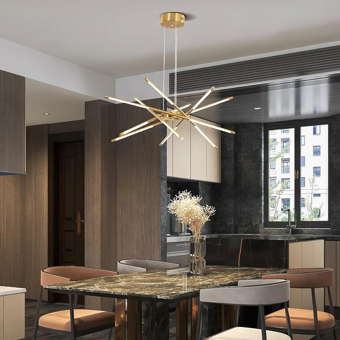 Gold Finish 12 Light LED Dimmable PendantLightFixture