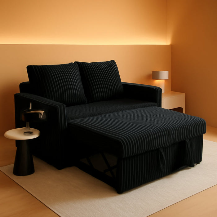 53 Inches Black CorduroyFabric SleeperSofa USBPort