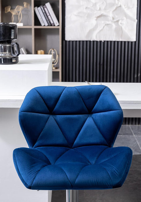 Breni Velvet Diamond Tufted Swivel Adjustable Height Barstools, Set of 2, Blue