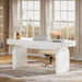 White Desk with Drawers, 63-Inch Modern Executive Office Desk, Glossy Elegant Work Study Writing Table for Home Office, Cream White
