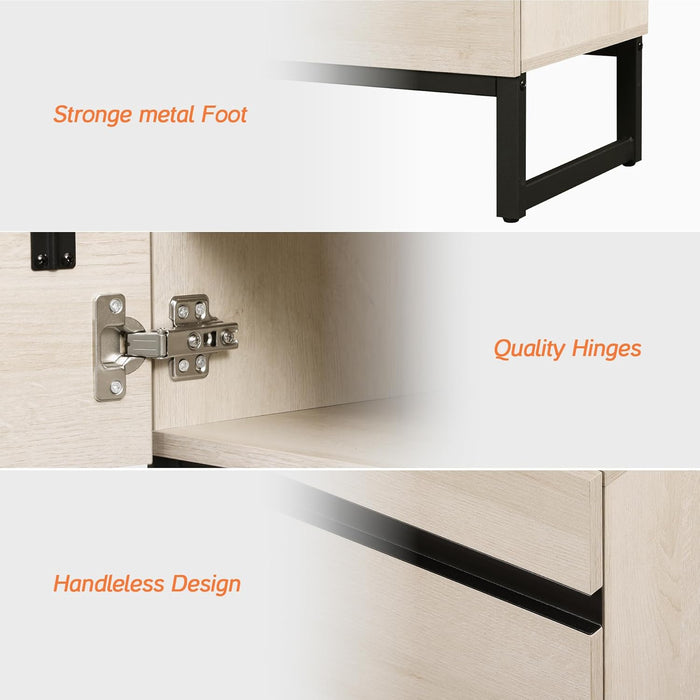 Modern TV Stand for Tvs up to 75 Inch, 2 in 1 Entertainment Center TV Console with Storage Cabinets and Metal Base,Media Console for Living Room,Light Oak