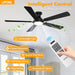52 Inch Ceiling Fans with Light, Black Ceiling Fan with Light and Remote Control, Dimmable LED, Noiseless DC Reversible Motor, Flush Mount, Low Profile Ceiling Fans for Indoor/Outdoor Use