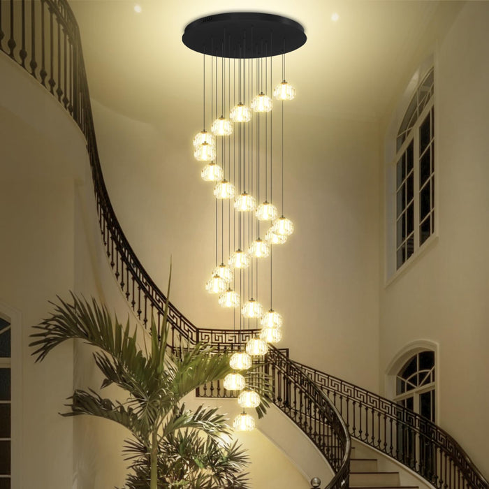 25 Light Black Modern Glam Crystal Ball Chandelier for High Ceiling Staircase Foyer Enterway Living Room Long Crystal Chandelier Lighting