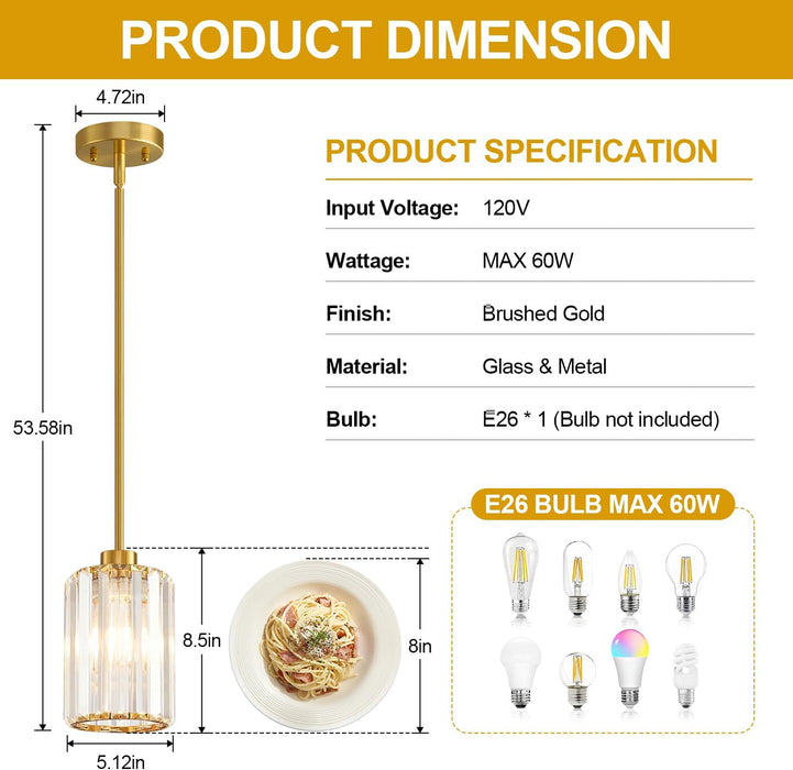 Brushed Gold Crystal Pendant Lights Kitchen Island