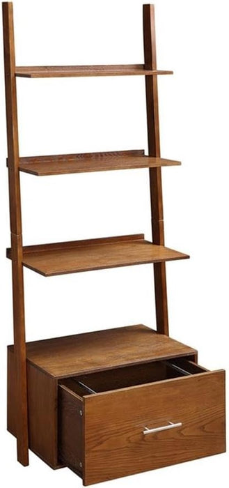 3 Tier American Heritage Ladder Bookcase with File Drawer, Dark Walnut