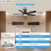 42 Inch Low Profile Ceiling Fan with Light, Black Ceiling Fans with Lights and Remote, Flush Mount, 6 Speeds Reversible Quiet DC, 3CCT Dimmable, Indoor Outdoor Ceiling Fans for Patios Bedroom