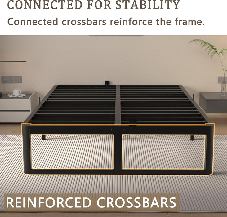 Queen Bed Frame, 14 in Reinforced Heavy Duty Metal Platform Bed, Black