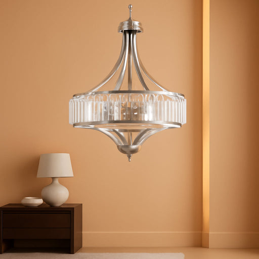 20" Brushed Nickel Chandeliers for Dining Room, 5-Light Modern Crystal Chandelier for Entryway, Hanging round Light Fixture for Kitchen Island Living Room Bedroom Office Bathroom Staircase