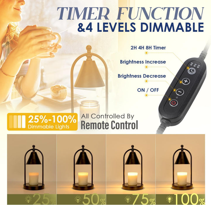 Candle Warmer Lamp with Timer, Electric Black Candle Warming Light for Bedroom, Dimmable Wax Melts Warmer for Home Decor beside Lamp Gifts for Women (2 Bulbs Included)