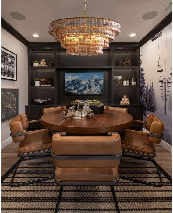 36" Smoked Gold round Drum Chandelier, 6-Light Modern Hanging Light Fixture for Dining Room, Living Room, Bedroom, Foyer