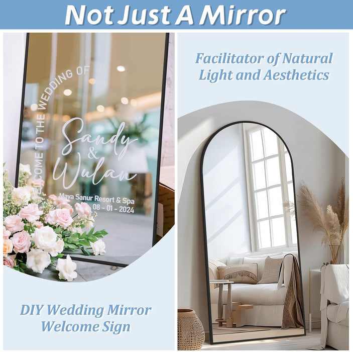 76"X34" Large Arched Floor Mirror Full Length with Stand, Black