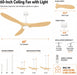 60" Ceiling Fan with Light, Oak Wood-Look ABS Plastic Blades