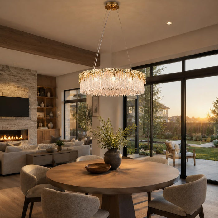 D23.6 round Crystal Chandelier, Modern Gold Crystal Chandeliers for Dining Room, 10-Light Height Adjustable Chandelier for Living Room Bedroom Entryway Kitchen Island
