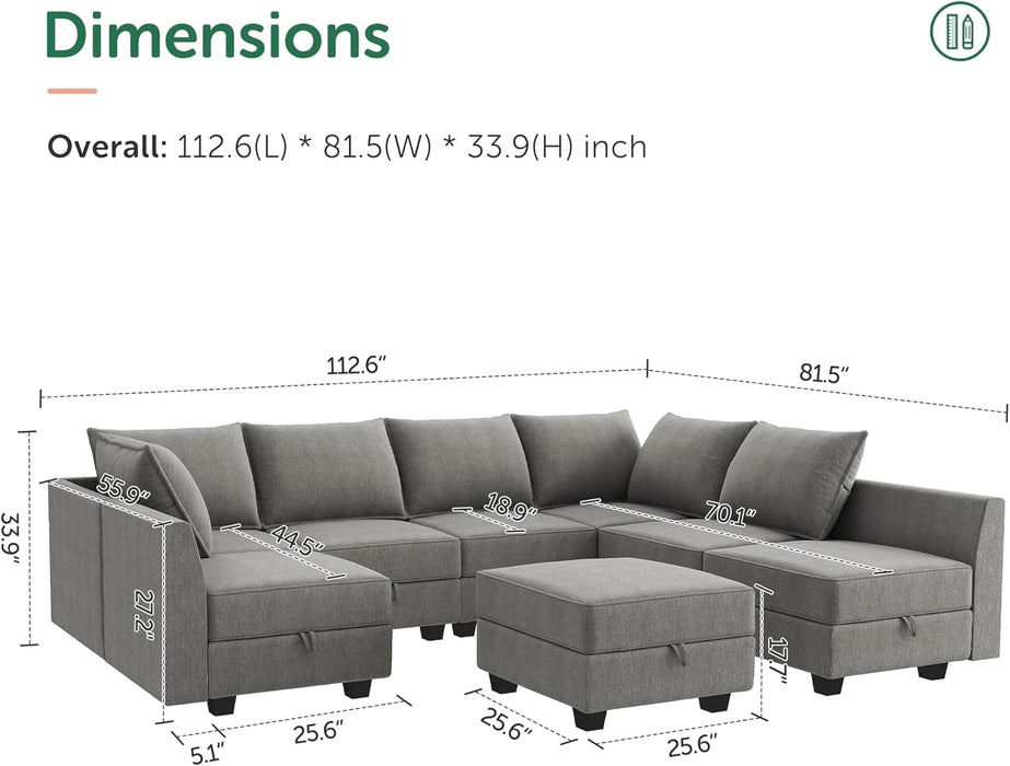 Oversized Modular U-Shaped Sectional Sofa with Storage